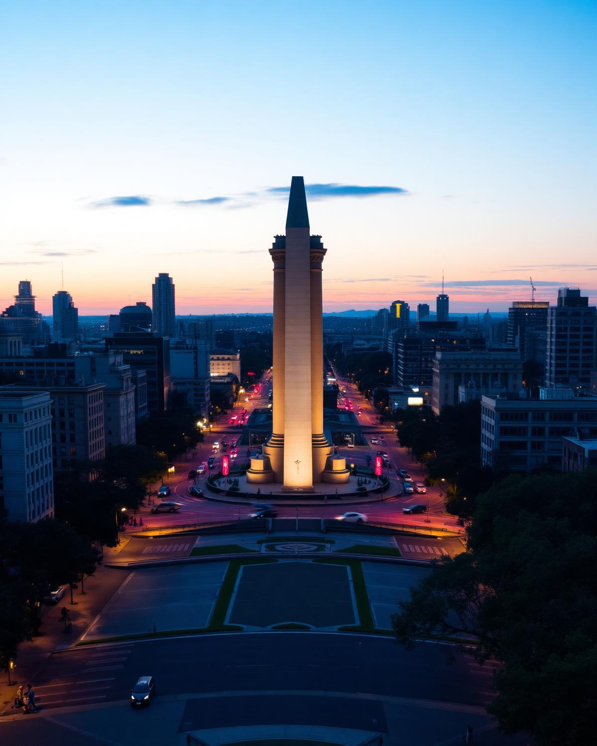 Obelisco de Buenos Aires ao anoitecer