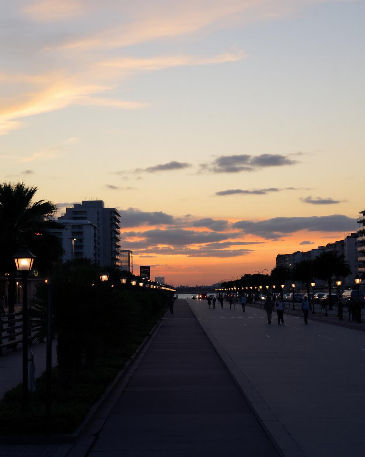 Rambla de Montevidéu ao pôr do sol