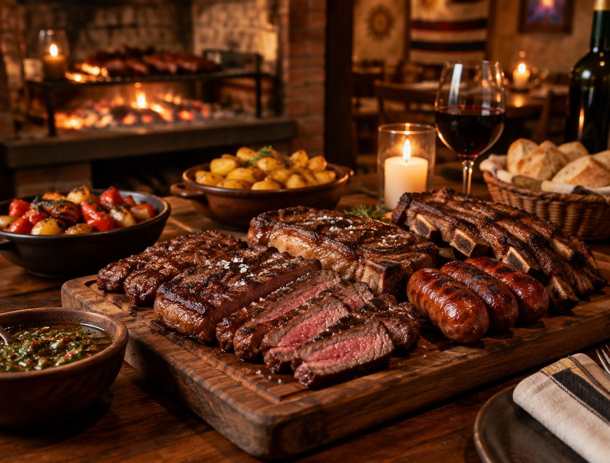 Jantar de parrilla com carnes grelhadas